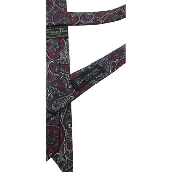 Christian Dior Cravates Paris New York Paisley Tie Red & Gray Vintage Silk - Picture 4 of 7